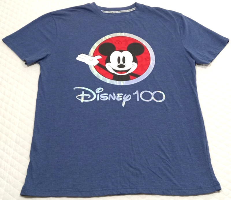 Disney Mickey Mouse Men's Large T-Shirt 100 Years Of Wonder Logo Heather Blue gallery