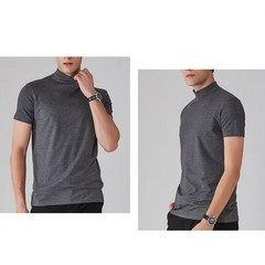 Solid Short Sleeve T Shirt for Men Half High Collar For Slim Fit Regular Top