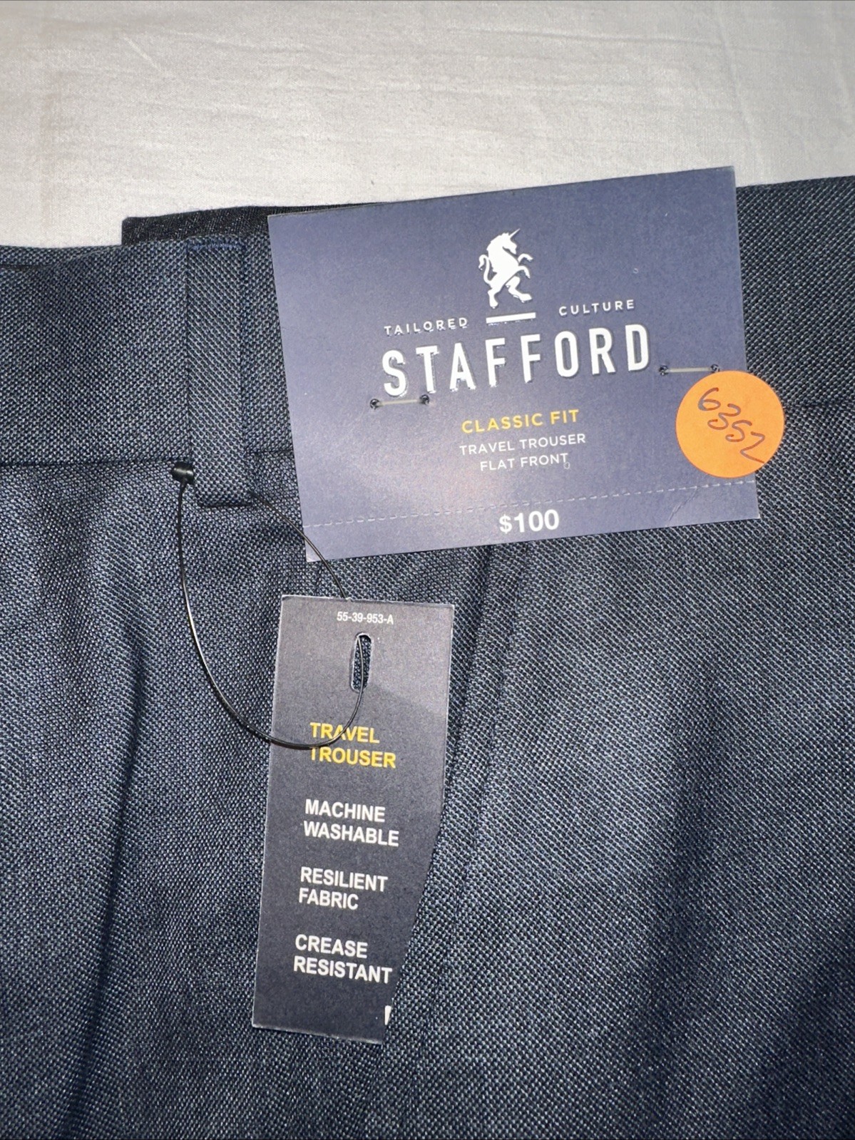 NWT Stafford Men’s 42 x 30 Classic Fit Flat Front Blue Travel Trouser Pants $70 gallery