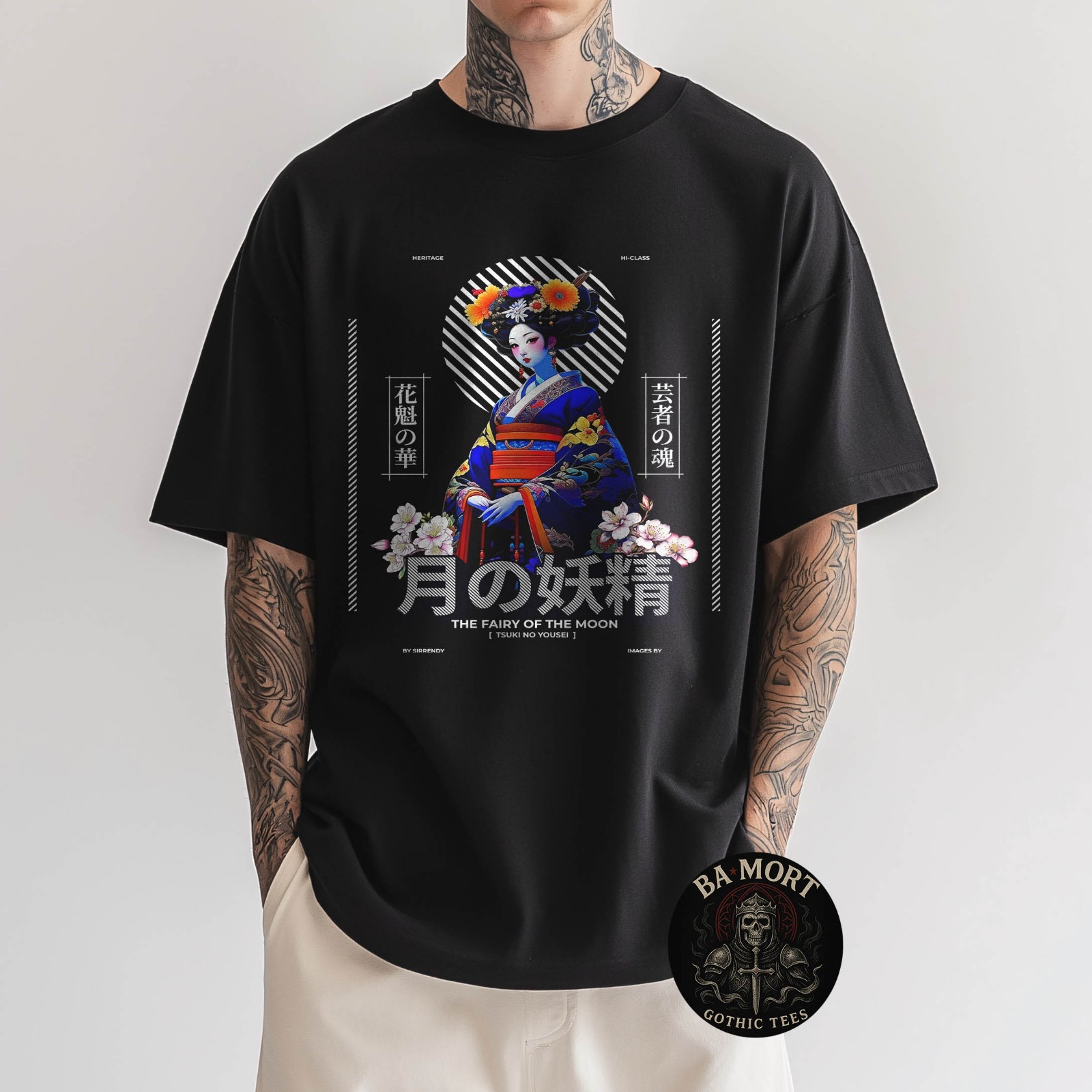 Fairy of The Moon Japanese Geisha Blue Kimono T-Shirt