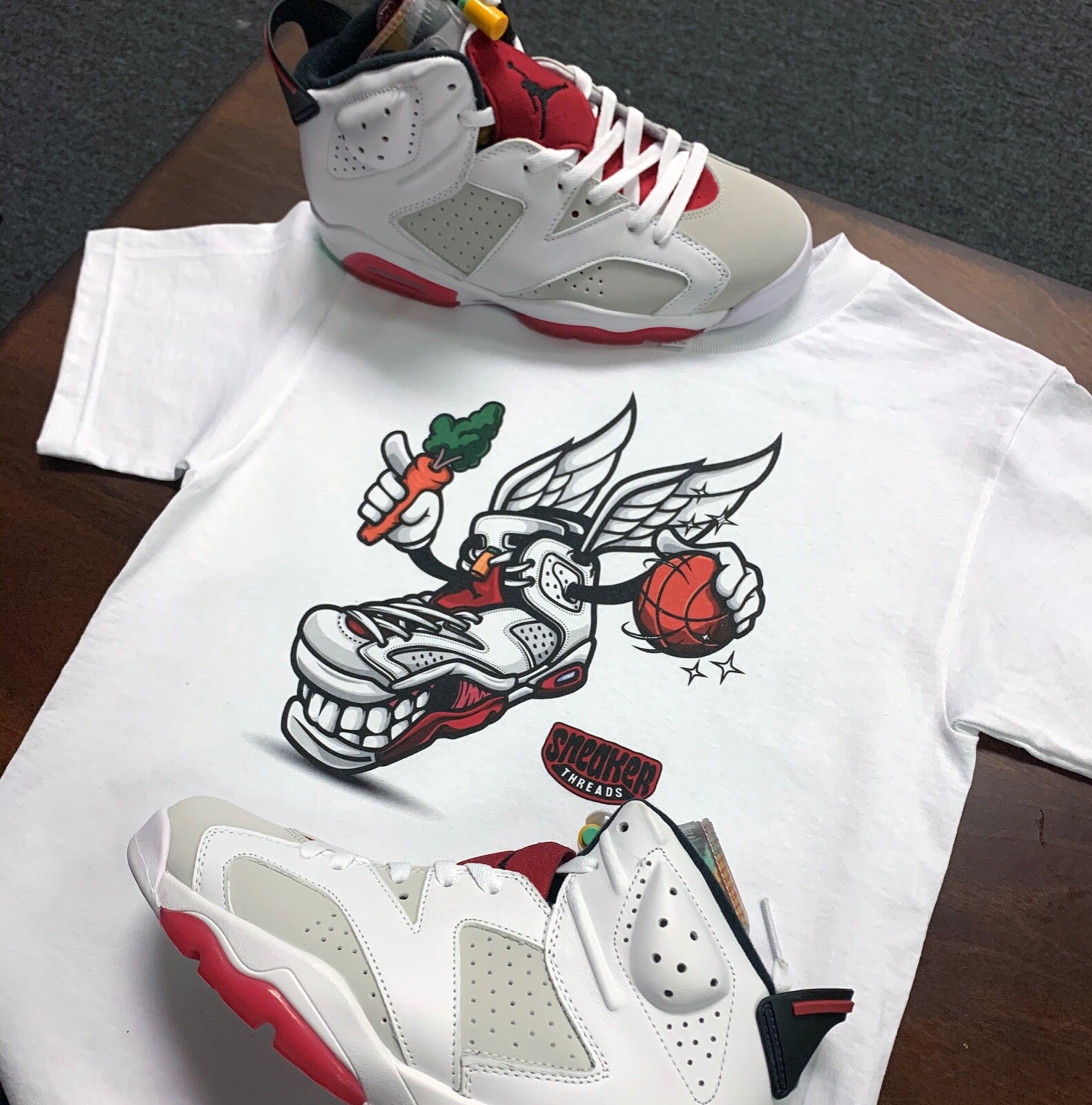 Shirt Match Jordan 6 Hare neutral Grey Shoes - Fly Kicks Tee gallery