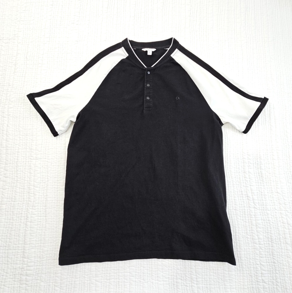 Calvin Klein Raglan Sleeve Button T-Shirt Men's Medium Black & White EUC LN gallery