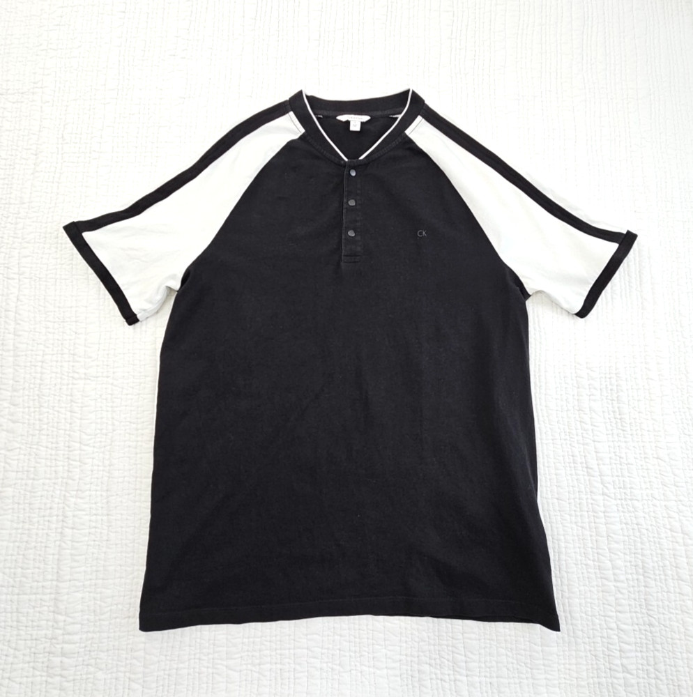 Calvin Klein Raglan Sleeve Button T-Shirt Men’s Medium Black & White EUC LN