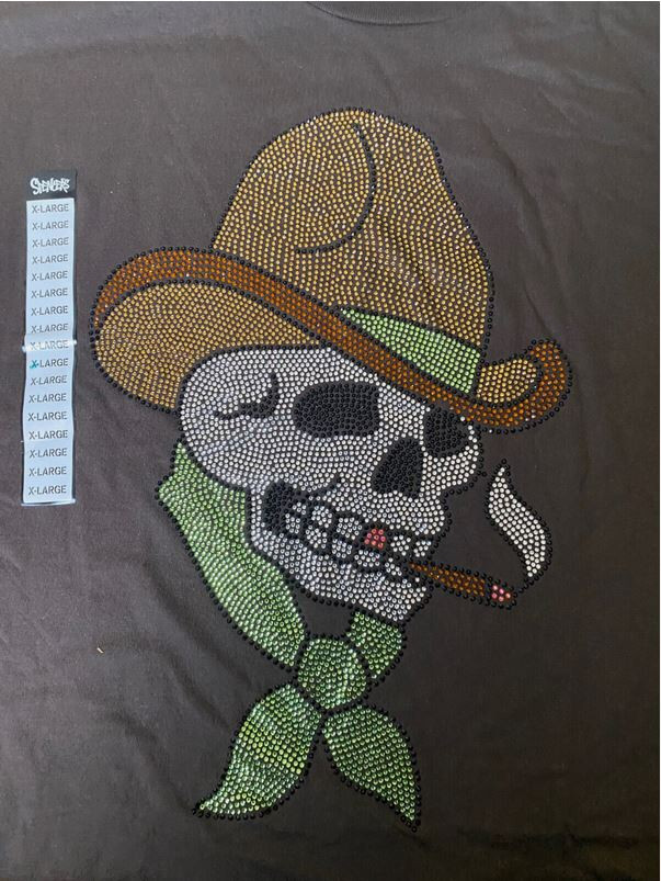 NWT-SKULL Rhinestone Cowboy W/Cigar Brown Spencer's Premium Graphic Tee gallery
