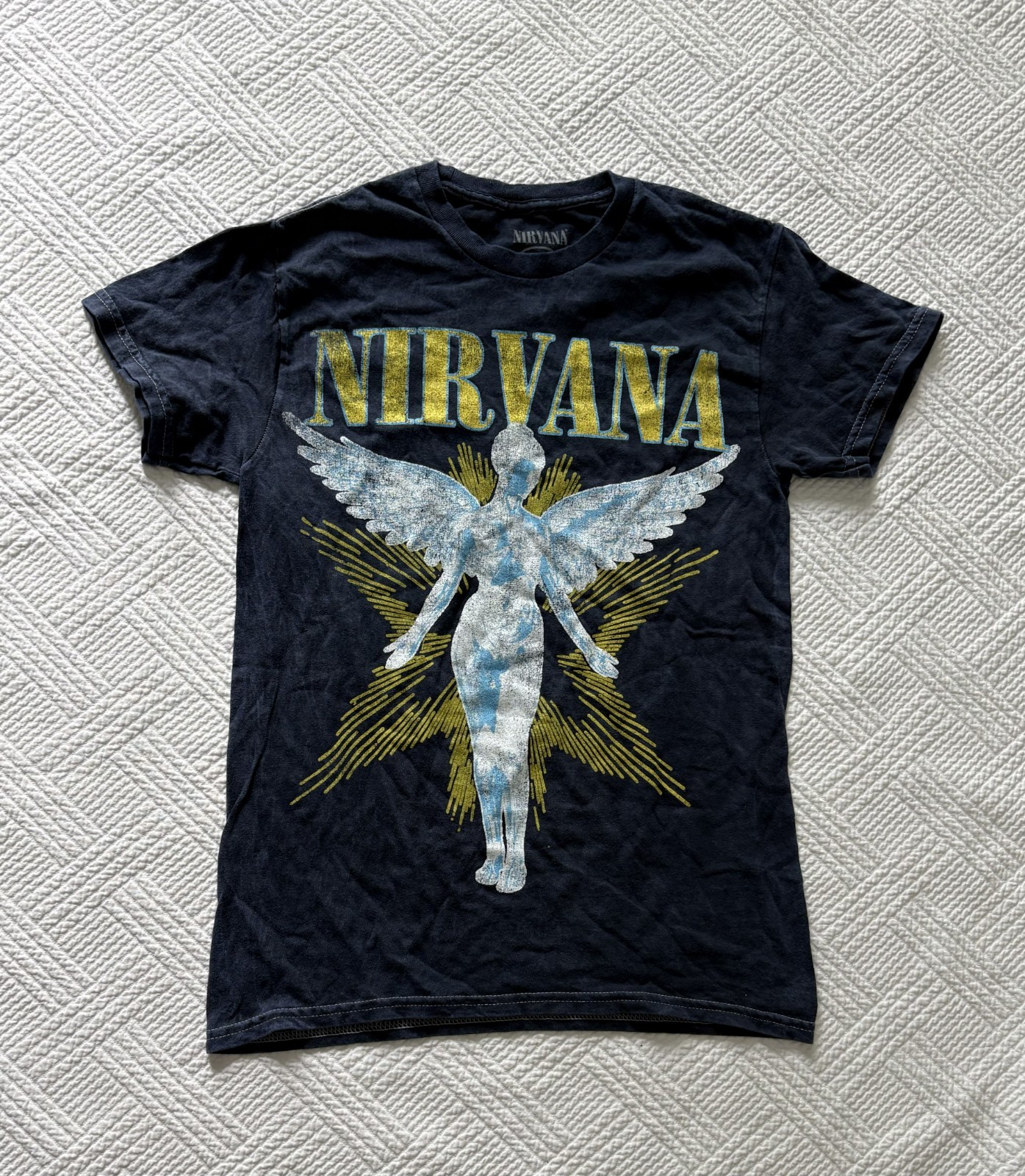 Nirvana Concert T-Shirt In Utero Unisex Small Grunge 90s Cotton Navy Angel