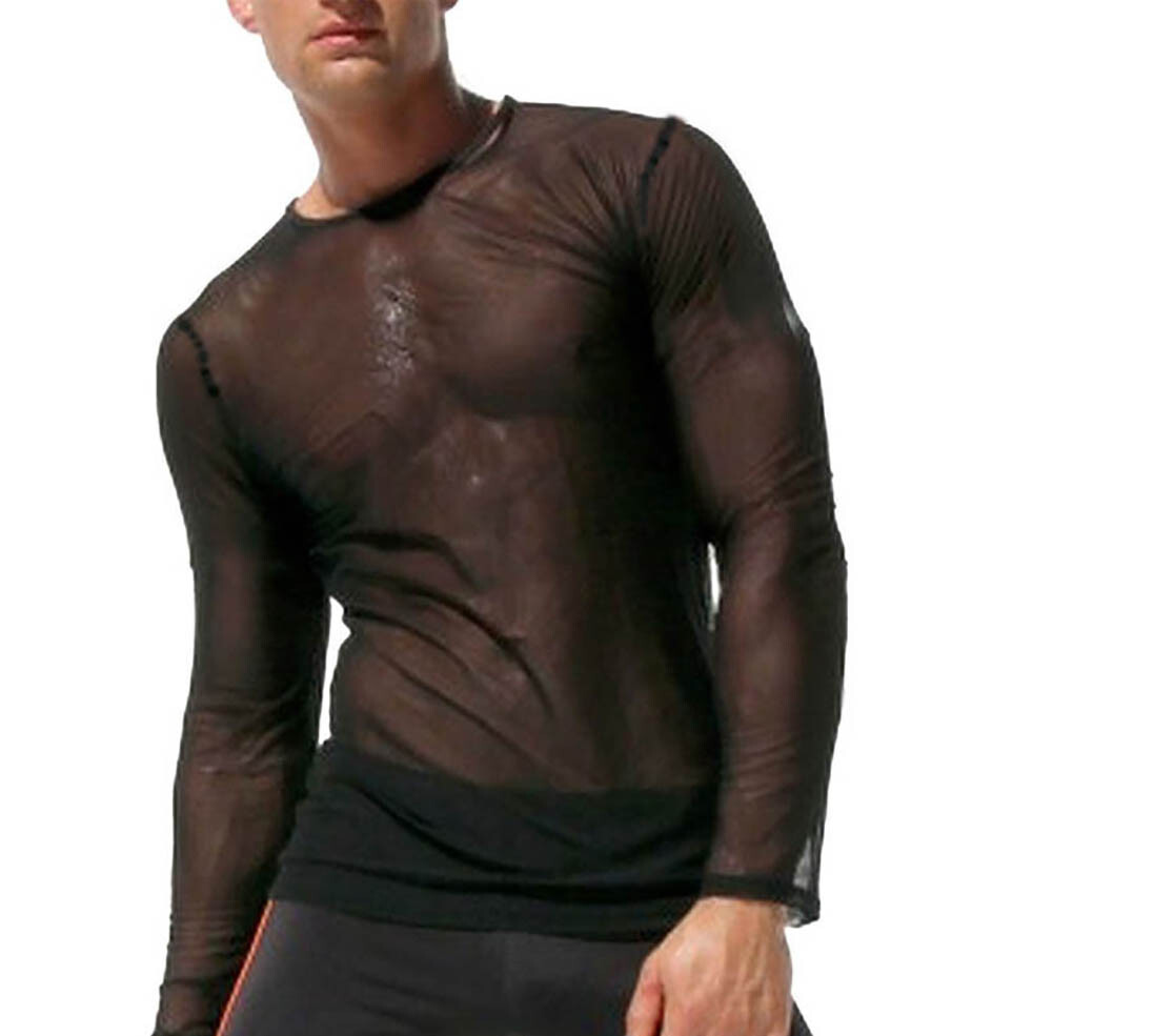 Men's T-Shirts Long-Sleeve Clubbing Shirt Ultrathin Sheer Mesh Men Underwear gallery