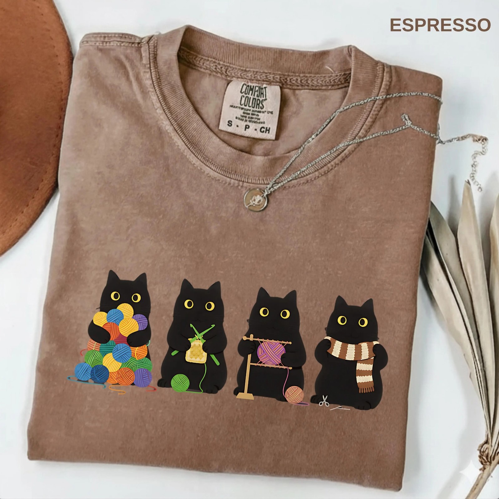 Knitting Black Cat Shirt, Cute Crochet Cat Tshirt, Knitter Gift for Her T-Shirt gallery