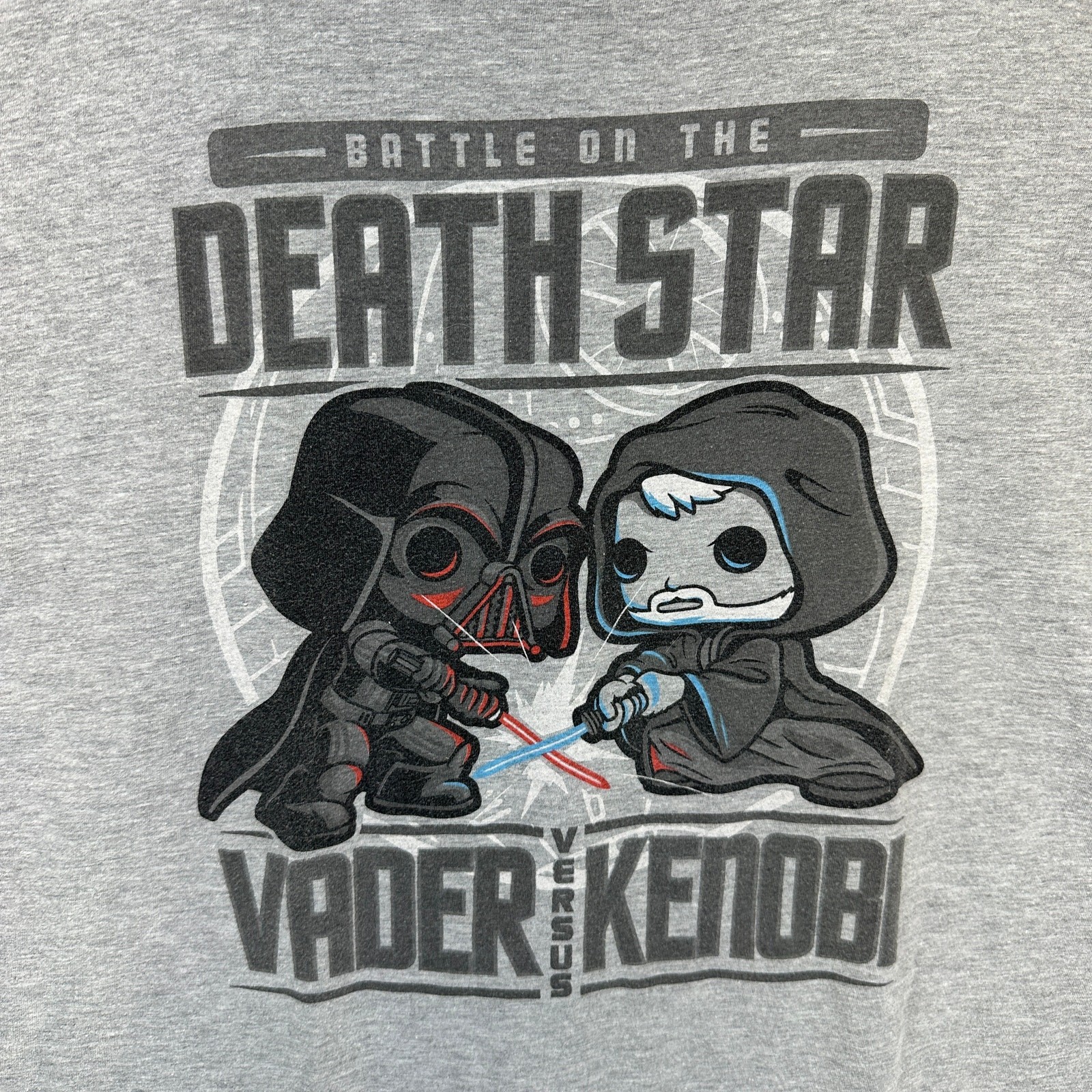 Star Wars T-Shirt Mens Large Gray Pop Battle Of The Death Star Vader Vs Kenobi gallery