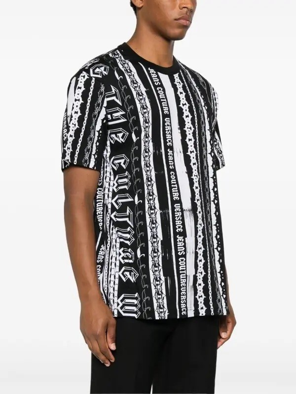 Versace Jeans Couture Black/White Mens Baroque Chain Print Panel T-Shirt gallery