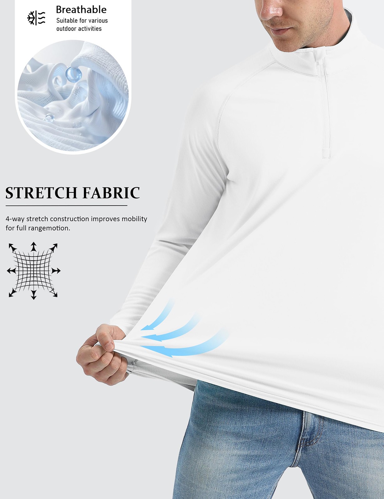 UPF50+ Long Sleeve 1/4 Zip Men's T-Shirts Sun Block UV Shirts Quick Drying Tops gallery