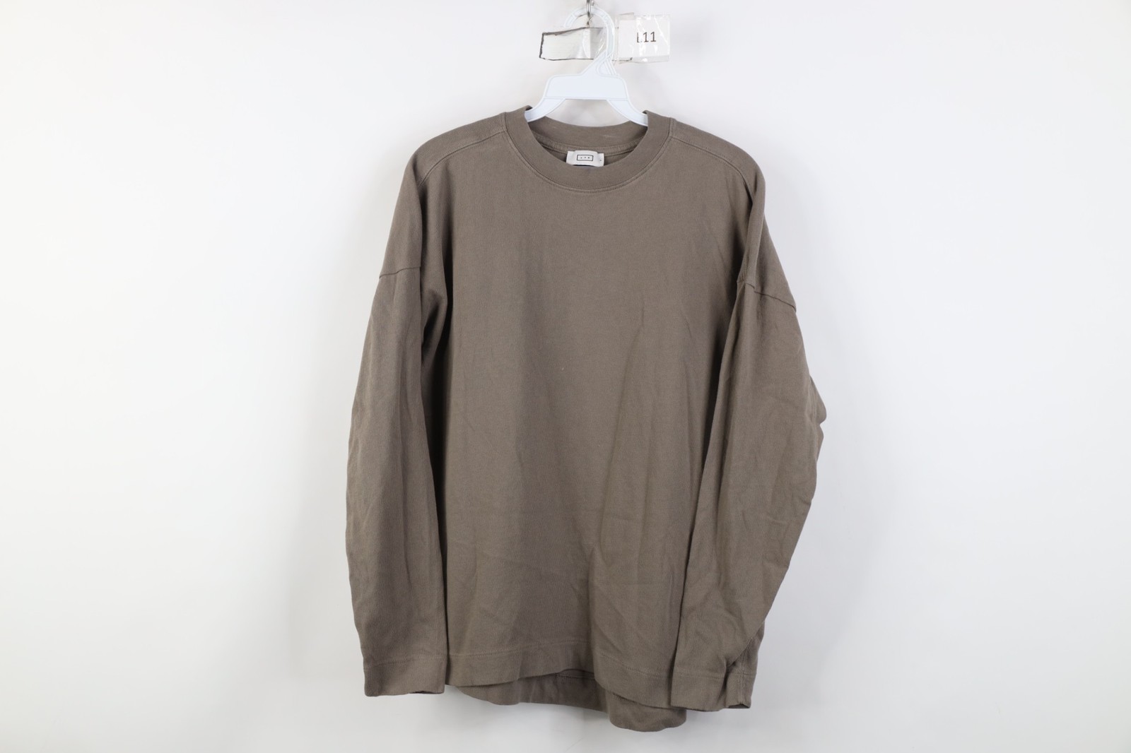 AYR All Year Round Mens Small Blank Cotton Ribbed Knit Long Sleeve T-Shirt Beige gallery