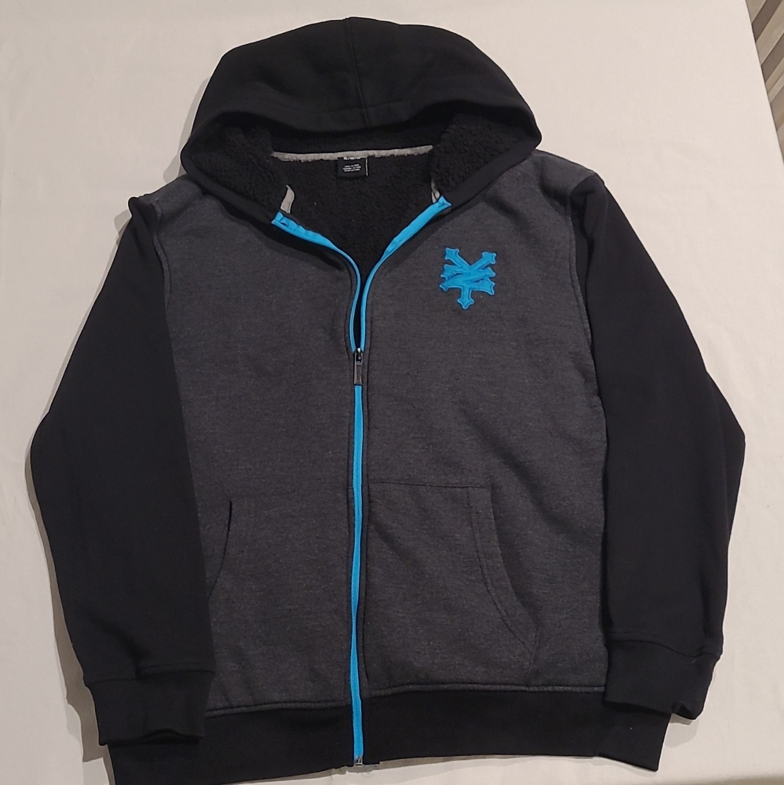 Y2K Zoo York Two Tone Black/Grey Skater Full Zip Hoodie XL(Missing Hood String)