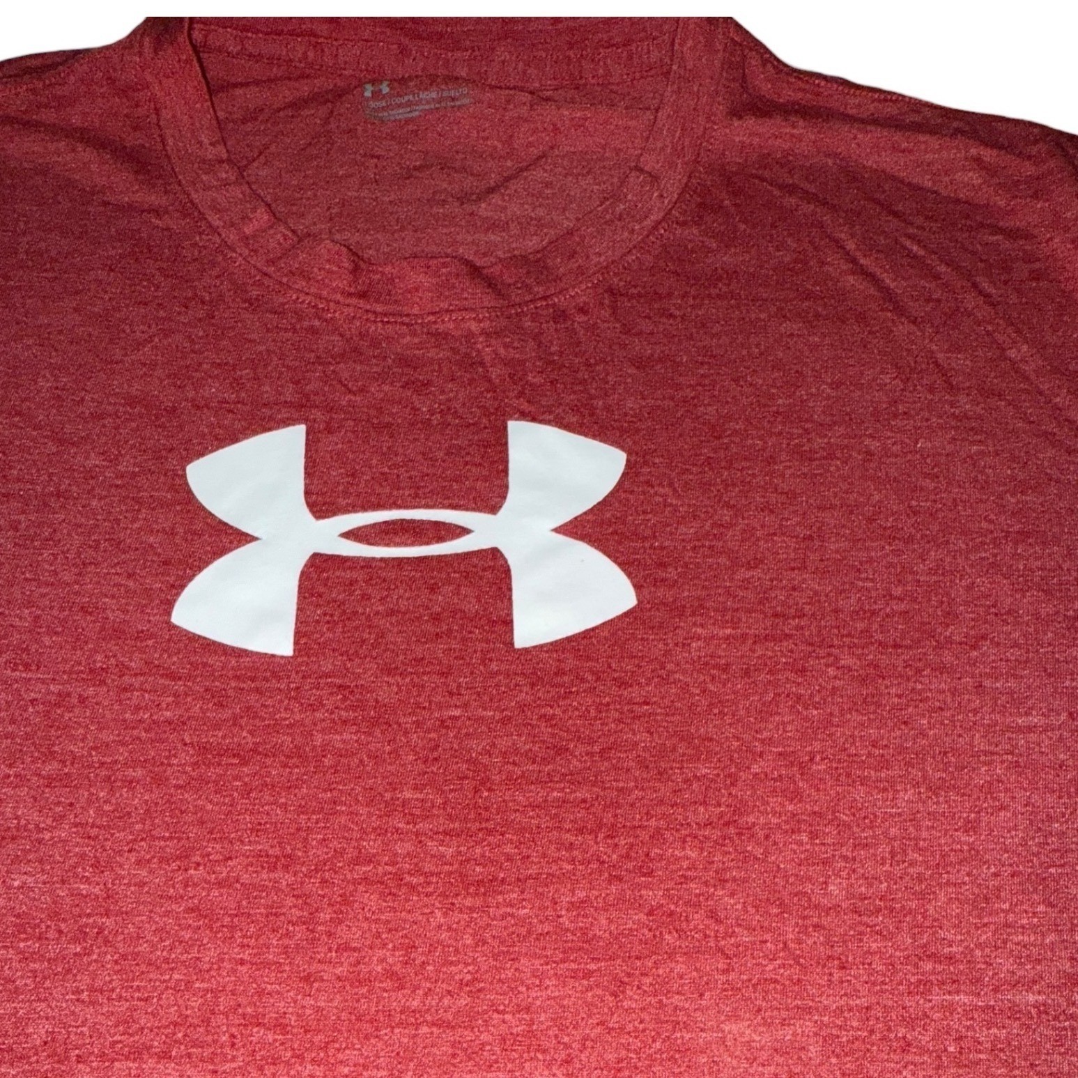 Under Armour Mens XL Loose Fit Short Sleeve T-Shirt Heather Red Logo Athletic gallery