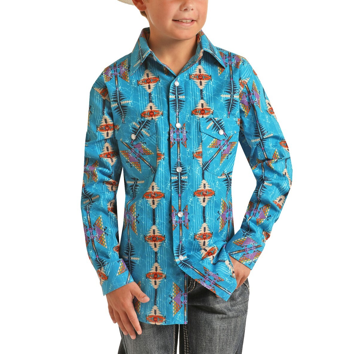 Panhandle® Youth Boy’s Long Sleeve Aztec Print Snap Up Shirt C0S3165