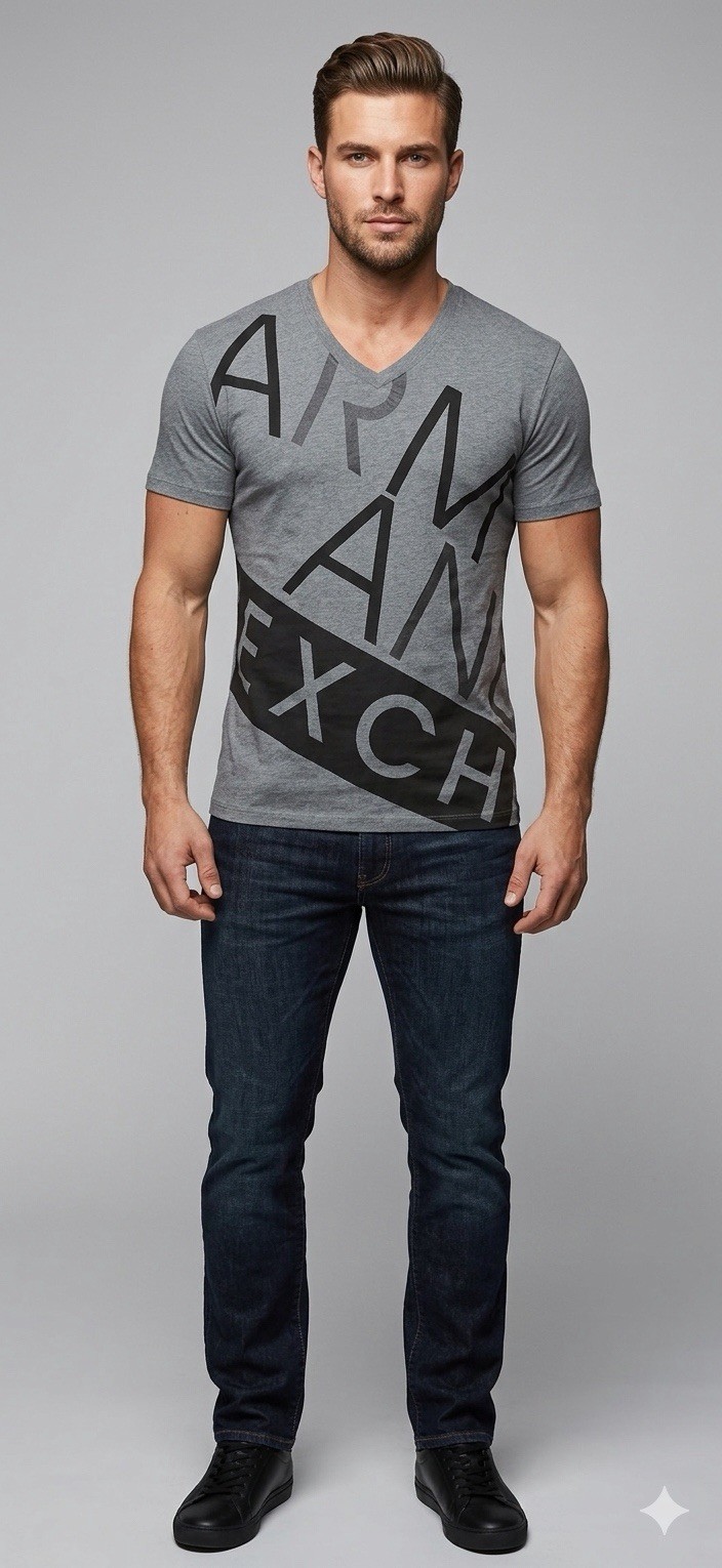 ARMANI EXCHANGE Grey BIAS Short Sleeve Slim Fit Designer V-NECK T-shirt NWT gallery