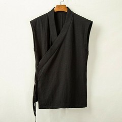Hanfu Cotton Linen Blazer Sleeveless Shirt Costume Chinese Style Men CasualLoose
